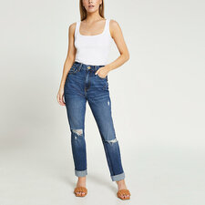 Petite blue high waisted ripped sculpt jeans