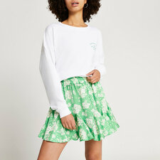 Green floral print mini skirt