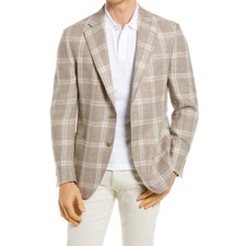 PETER MILLAR Classic Fit Plaid Linen &amp; Wool Sport Coat, Main, color, TAN