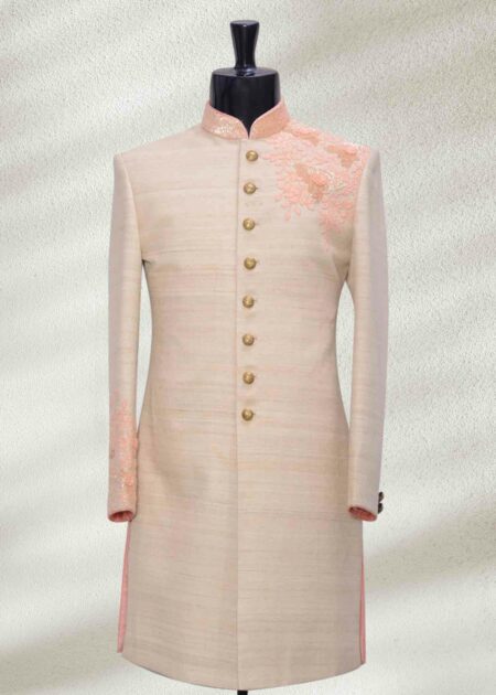 Pink Silk Sherwani For Groom