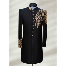 Royal Black Sherwani for Wedding with Embroidery