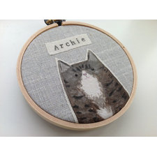 Personalised pet cat portrait - painted cat hoop art - made to order