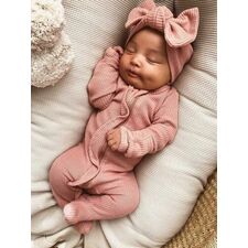 Organic Waffle Ruffle Zip Footie, Dusty Rose