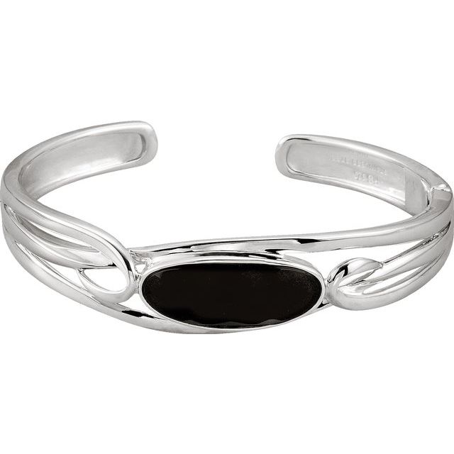 Sterling Silver Onyx Hinged...