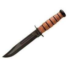 Ka-bar Knives 1217 USMC Fighter Fixed Blade Knife with Plain Edge & Leather Handles