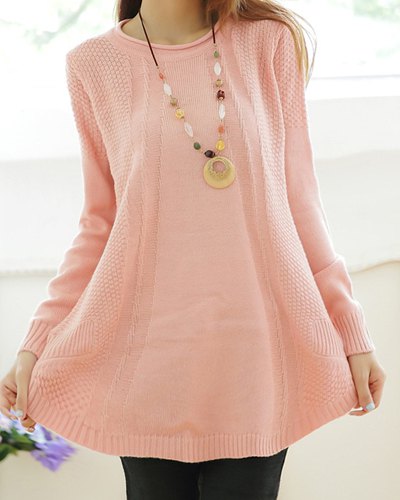 Casual Round Neck Long Sleeve Solid Color Loose-Fitting Sweater For Women