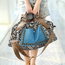 Ethnic Style Women's Tote Bag With Rivets and Splice Design