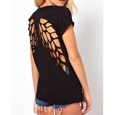 Stylish Hollow Out Back Round Collar Short Sleeve T-Shirt For Women