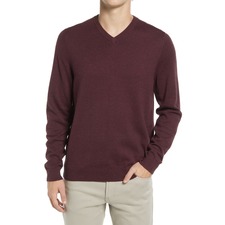 NORDSTROM Men's Shop Cotton &amp; Cashmere V-Neck Sweater, Main, color, BURGUNDY FUDGE