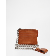 Image 1 of ASOS Leather Wallet In Tan With Zip Around Detail And Chain