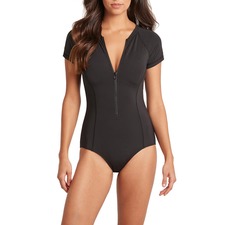 Front Zip One-Piece Swimsuit, Main, color, BLACK