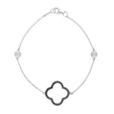 Deutsch Signature Open Black Diamond Clover with 2 Milgrain Bezel Diamonds Bracelet