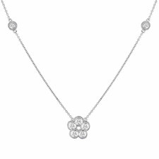 Deutsch Signature Milgrain Bezel Diamond Flower and 2 Milgrain Bezel Diamonds Necklace