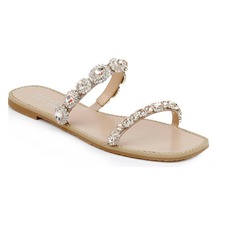 BADGLEY MISCHKA COLLECTION Reed Embellished Slide Sandal, Main, color, CHAMPAGNE