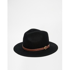 Image 1 of ASOS Fedora Hat In Black With Wide Brim And Faux Leather Trim