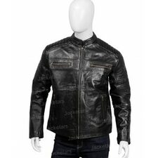 Mens Black Johnson Leather Cafe Racer Jacket