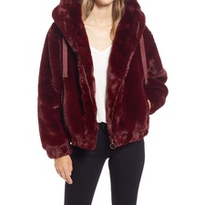 HALOGEN® Women's Hooded Faux Fur Jacket, Main, color, RED SYRAH