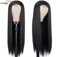 AISI HAIR Long Straight Black wigs Synthetic Wigs for Women Middle Part Wig Heat Resistant Fiber Natural Looking Wig