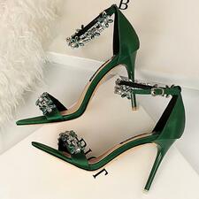 Women High Heels Crystal Sandals Wedding Bridal Stiletto Heels Sandles Glitter Prom Elegant Stripper Satin Strap Shoes