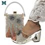 2021 New Arrival Fashionable Italian Shoes and Bag Sets Silver Color Women's Shoes with Appliques for African lady Sandals