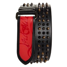 CHRISTIAN LOUBOUTIN Logo Spike Leather Belt, Main, color, LOUBI/ BLACK/ MIX