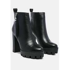 MISTRESS High Block Heeled Chunky Leather Boot in Black