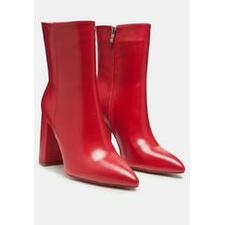 MARGEN Ankle High Pointed Toe Block Heeled Boot in Red