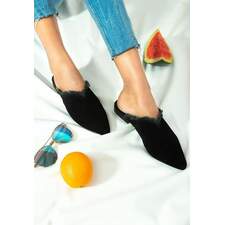 MOLLY Black Frayed Leather Mules - RAGNCO