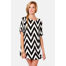 Cute Black and White Dress - Shift Dress - Chevron Print Dress - $46.00