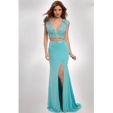 Chic Beading Nice Chiffon Blue Long Prom Dresses UK
