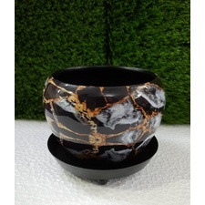 Black Metal Planter with Black Plate