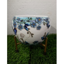 Floral White Planter with Golden Stand