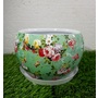 Floral Metal Planter with White Plate (Sea Green)