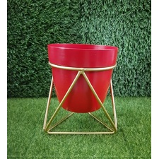 Modern Planter with gold stand (Red)