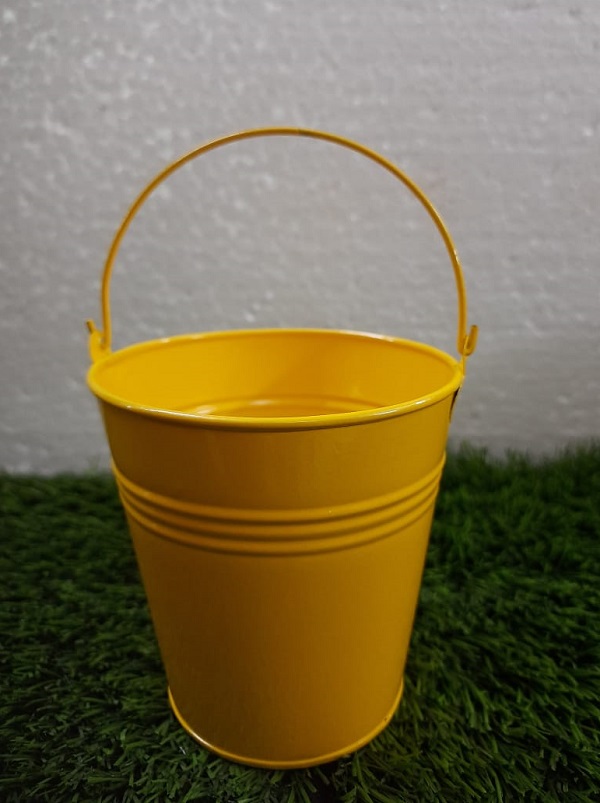 Galvanized Bucket Metal Planter (Yellow)
