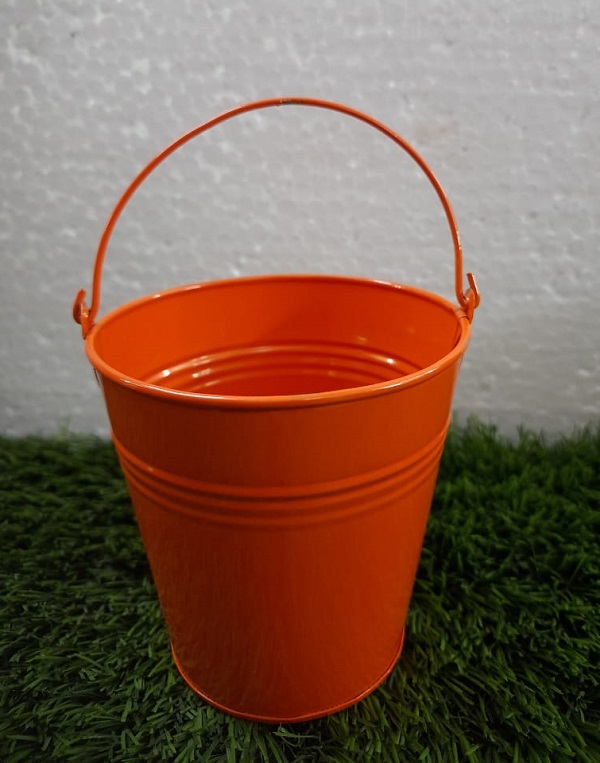 Galvanized Bucket Metal Planter (Orange)