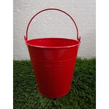 Galvanized Bucket Metal Planter ( Red)