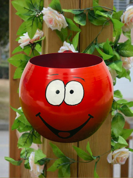 Smiley Emoji Round Wall Mounted Metal Pot