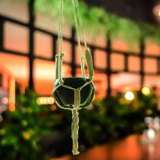 Black Elaborated Metal Hanging Planter with Macrame Rope