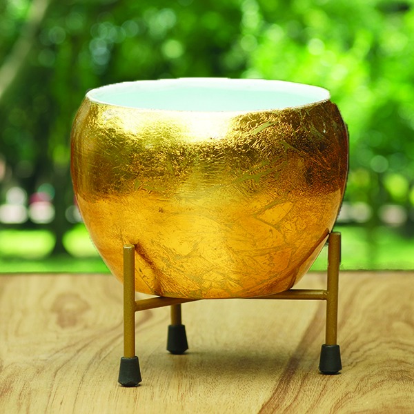 Golden Round Metal Pot with Golden Stand
