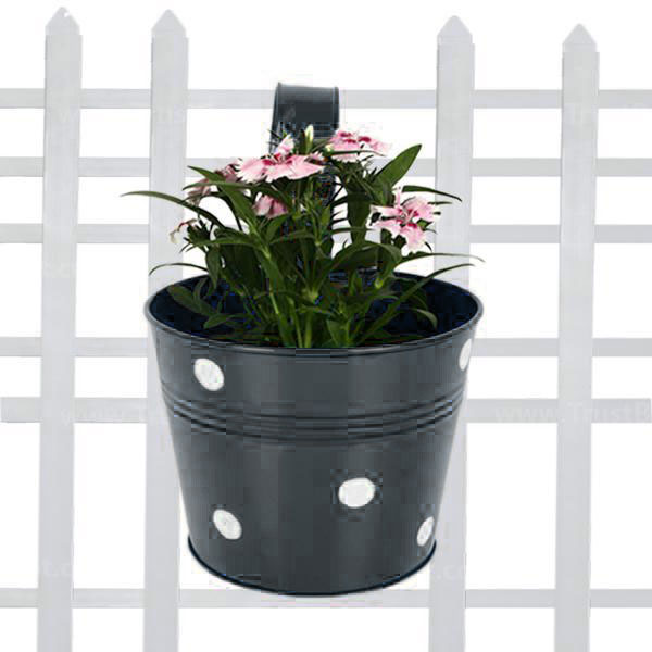  single hook dotted round railing planters (black)