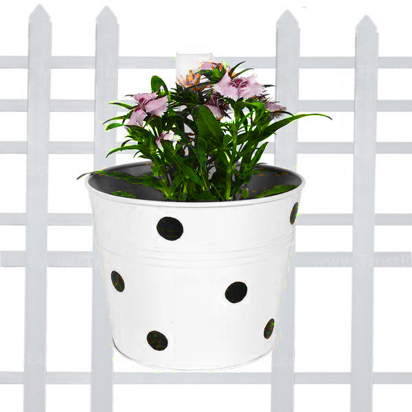 single hook dotted round railing planters (white)