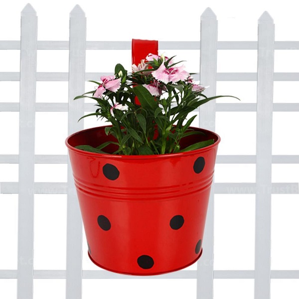 single hook dotted round railing planters (Red)