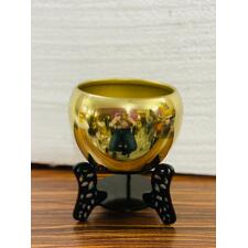 Golden Round Metal Pot with Wooden Stand