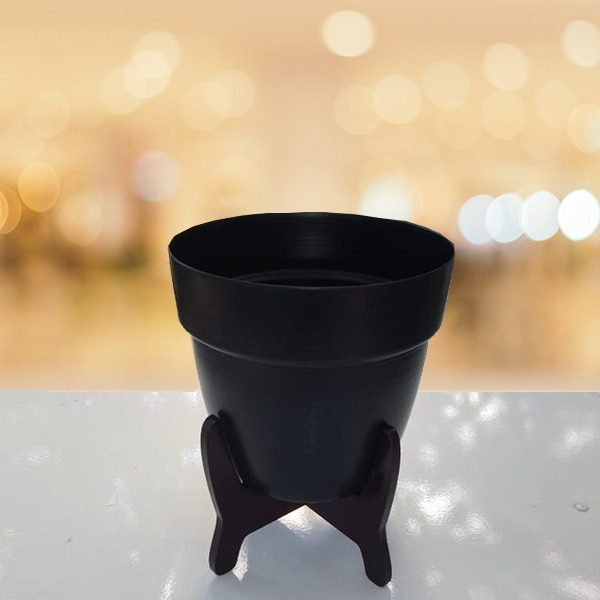 Metal Pot with wooden stand (Black )