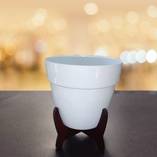 Metal Pot with wooden stand (white color)