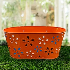 Orange Double hook floral Oval Metal railing planter