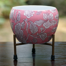 Pink Floral Round Pot With Stand