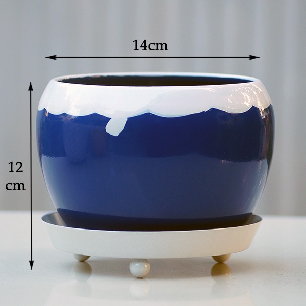 Round Metal Pot With Plate (blue)
