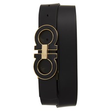 SALVATORE FERRAGAMO Double Gancio Leather belt, Main, color, NERO